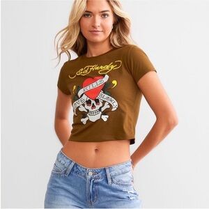 Ed Hardy Brown Tee with Love Kills Graphic